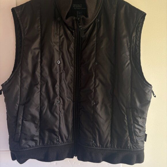 Vintage Polo Ralph Lauren Black Vertical Quilt Insulated Vest Men's XL Snaps - Picture 1 of 15
